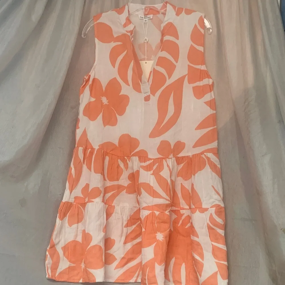 Sleeveless Orange Floral Mini Dress with Tiered Skirt